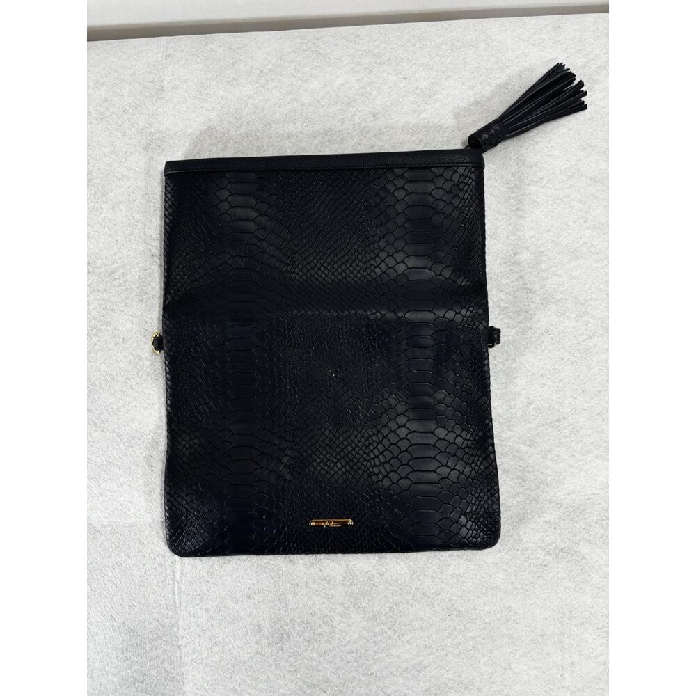GiGi New York Navy Blue Foldover Clutch Vegan Leather Snake Print Zipper NoStrap